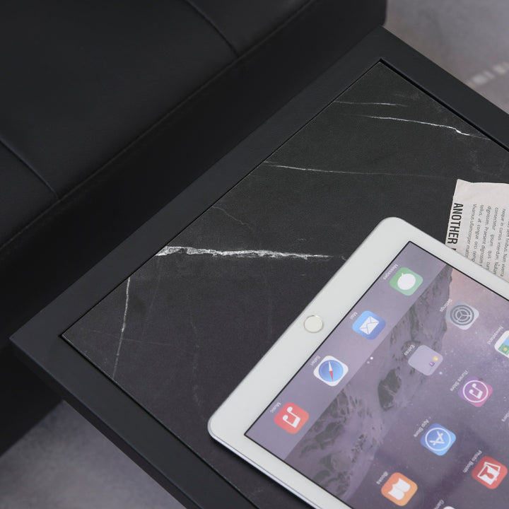 MCL C Shape Bedside Table w/Metal Frame Marble-Effect Top Sofa Narrow Snack End Table for Living Room, Black