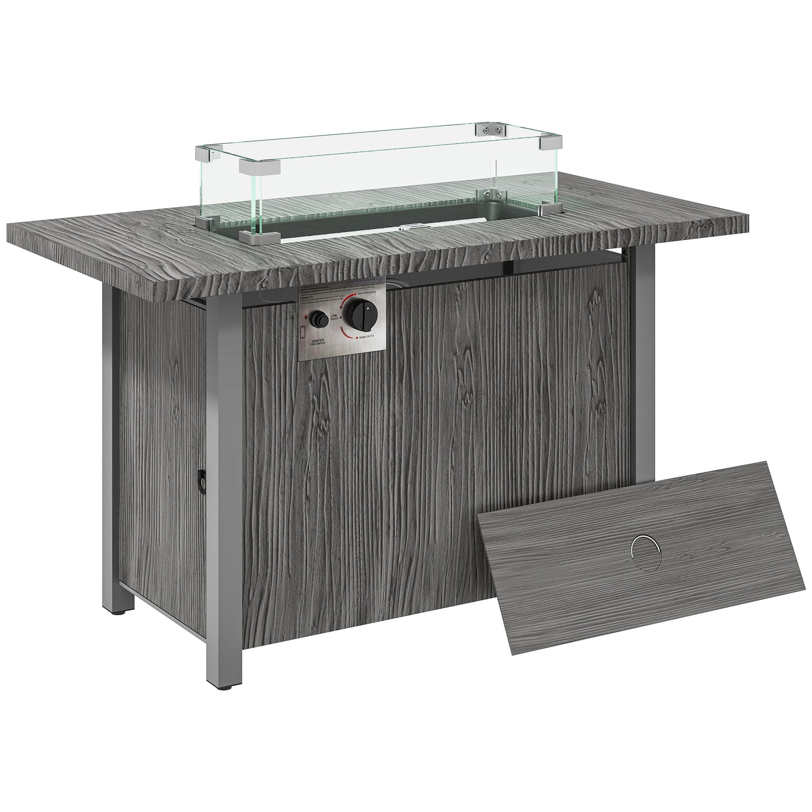 50,000 BTU Gas Fire Pit Table with Cover and Glass Screen - Dark Grey