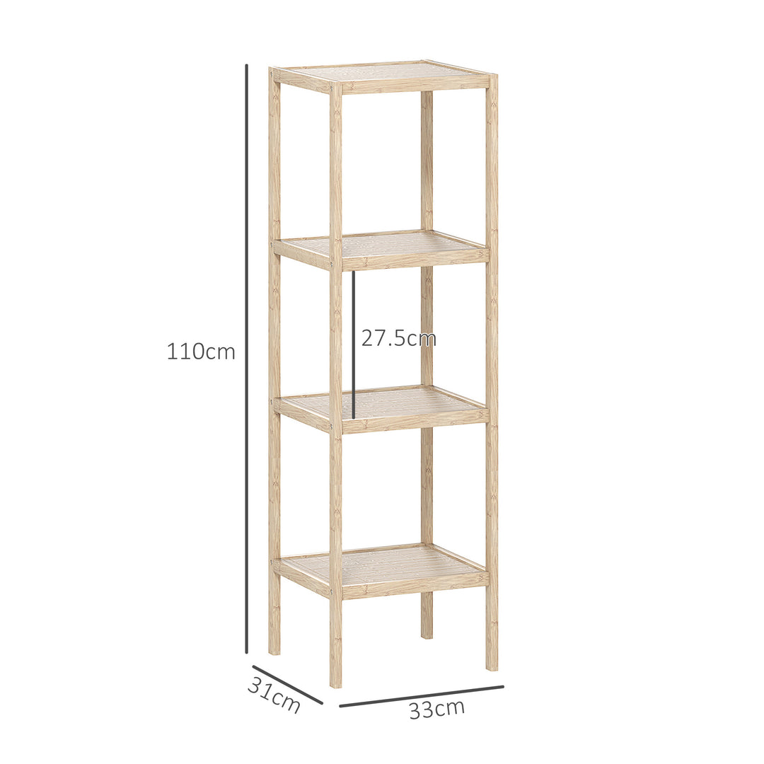 Four-Tier Bamboo Bathroom Shelf - Natural Finish