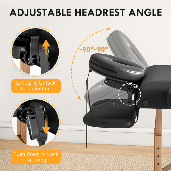 Foldable Massage Table with Beech Wood Legs - Black