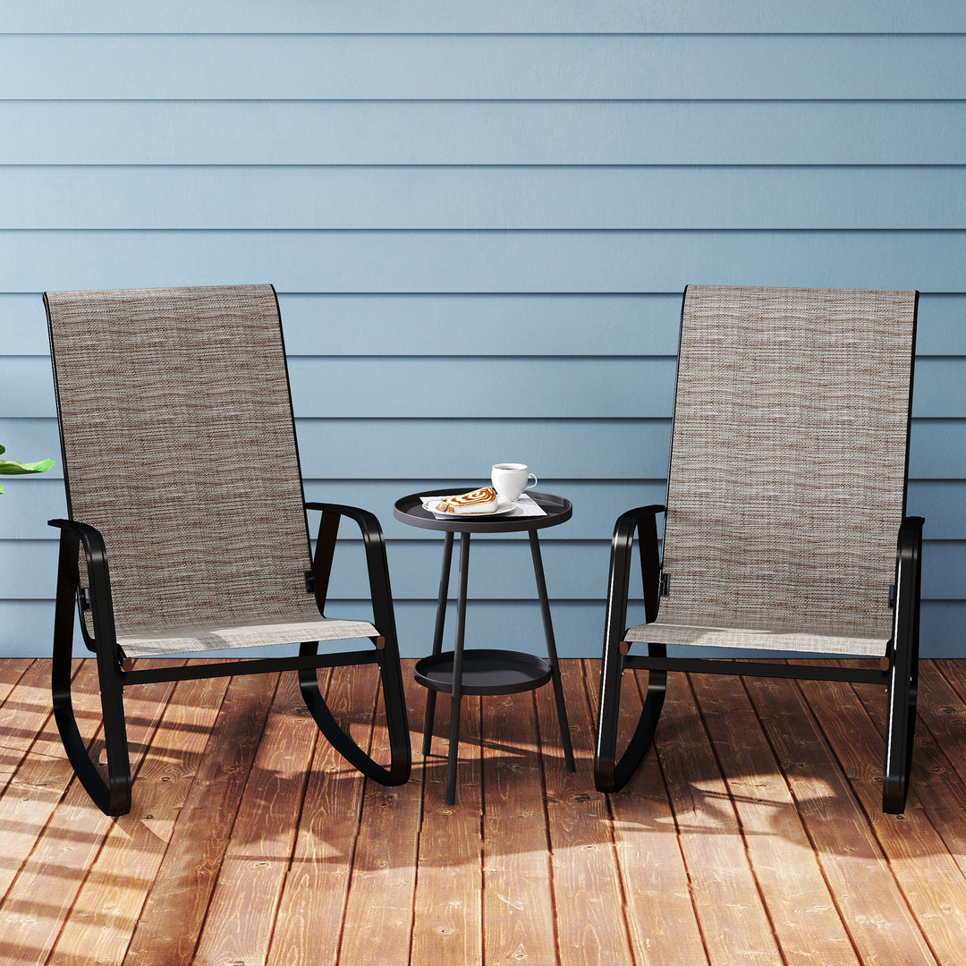 Garden Rocking Chairs Set of 2, Ergonomic Outdoor Rocking Chairs with Armrests, High Backrest, Steel Frame Relaxing Rocker Armchair Seats for Patio, Balcony, Porch, Light Brown