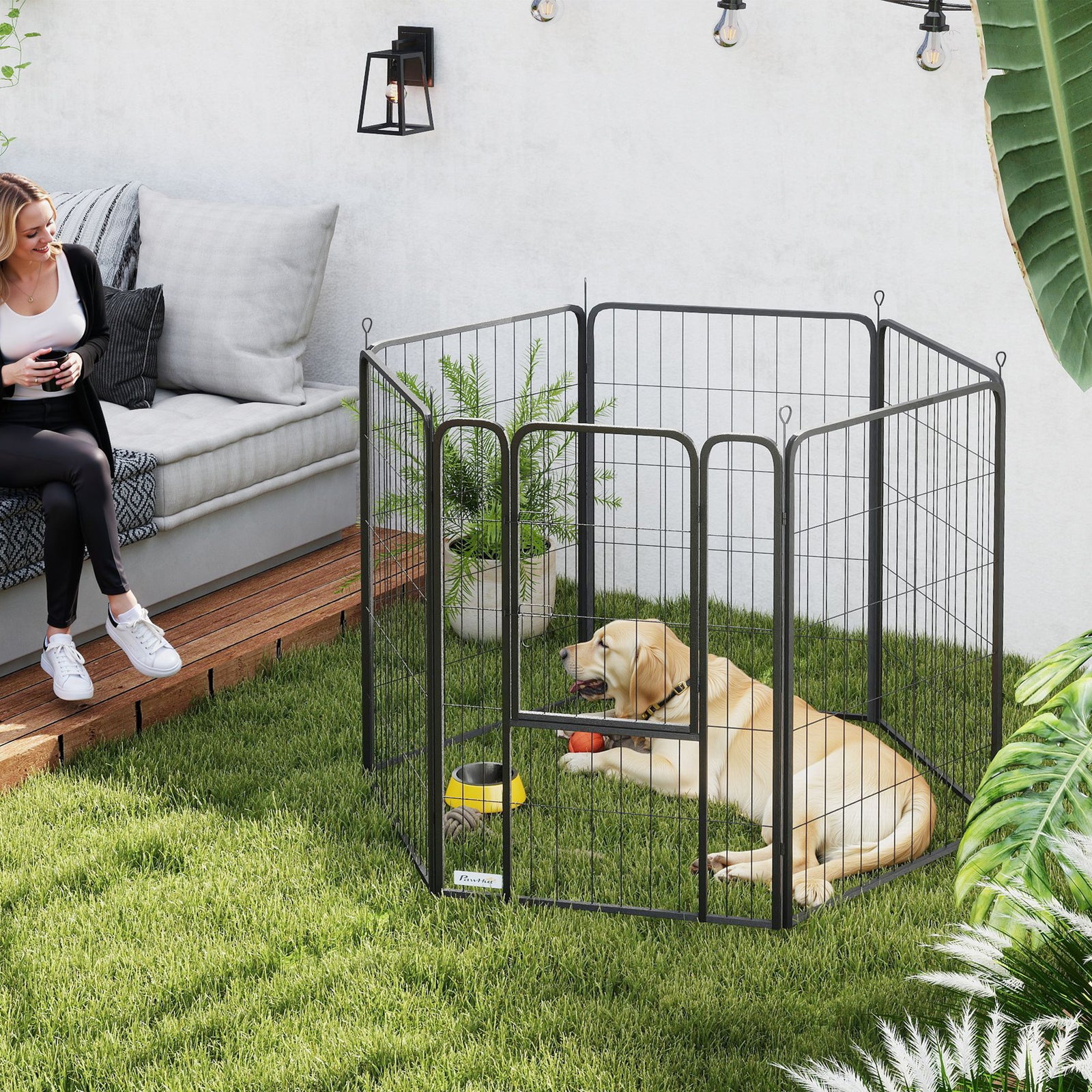 6 Panels Heavy Duty Dog Playpen with Secure Door, for Indoor Outdoor, for Garden, Camping, 100cm High