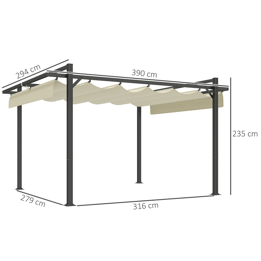 3 x 4m Aluminium Pergola, with Retractable Roof - Grey/Khaki