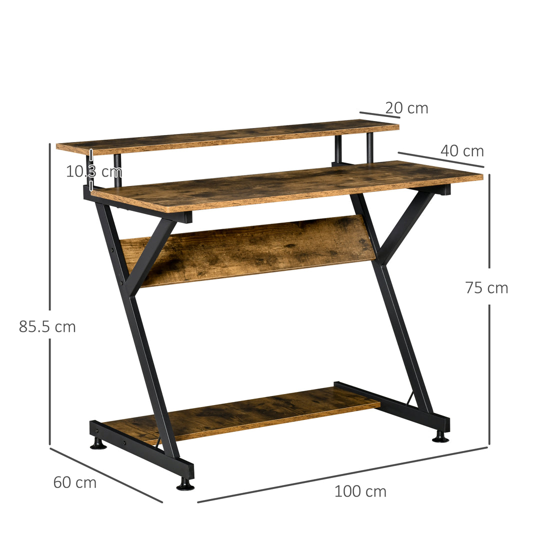 Industrial Computer Desk with Monitor Stand, 100 x 60cm Compact Desk for Small Spaces, Home Office Desk, Rustic Brown