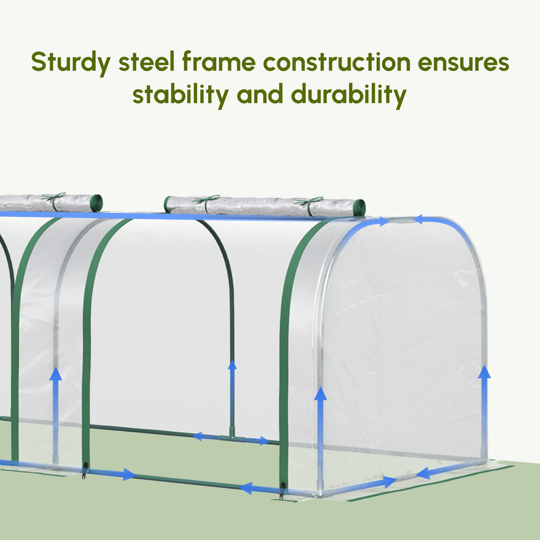PVC Tunnel Greenhouse Green Grow House Steel Frame for Garden Backyard with Zipper Doors 295x100x80 cm, Clear