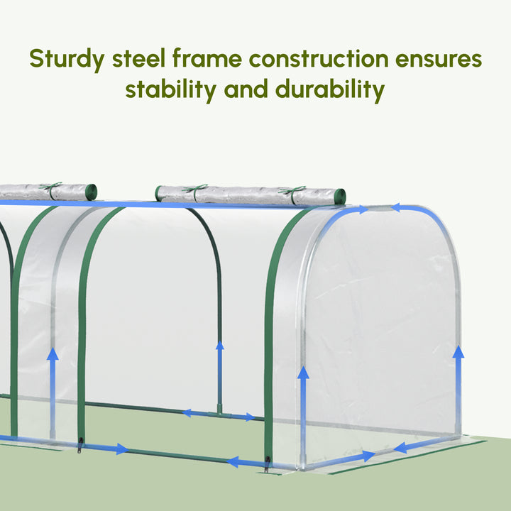 PVC Tunnel Greenhouse Green Grow House Steel Frame for Garden Backyard with Zipper Doors 295x100x80 cm, Clear