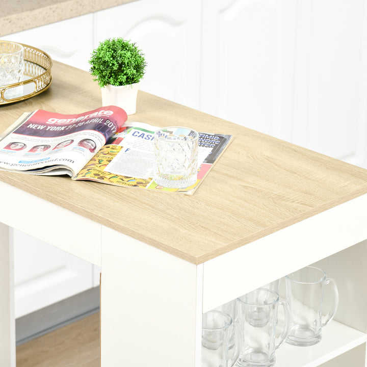 Bar Table, Dining Table with 4-Tier Storage Shelf for Breakfast Bar, Kitchen, Dining Room, Living Room, Natural