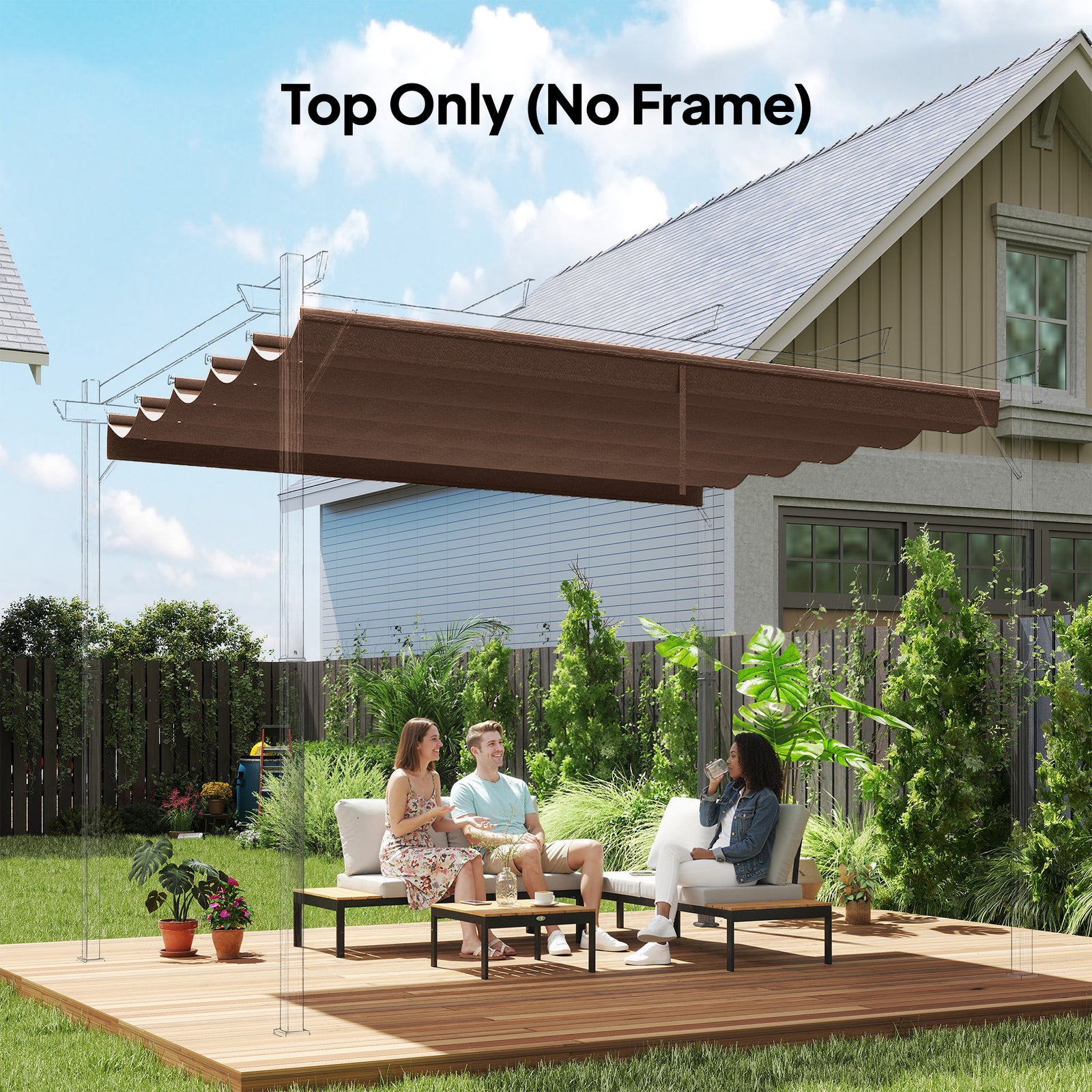 Retractable Pergola Cover, 2.55 x 2.5 m Replacement Canopy Fabric for 