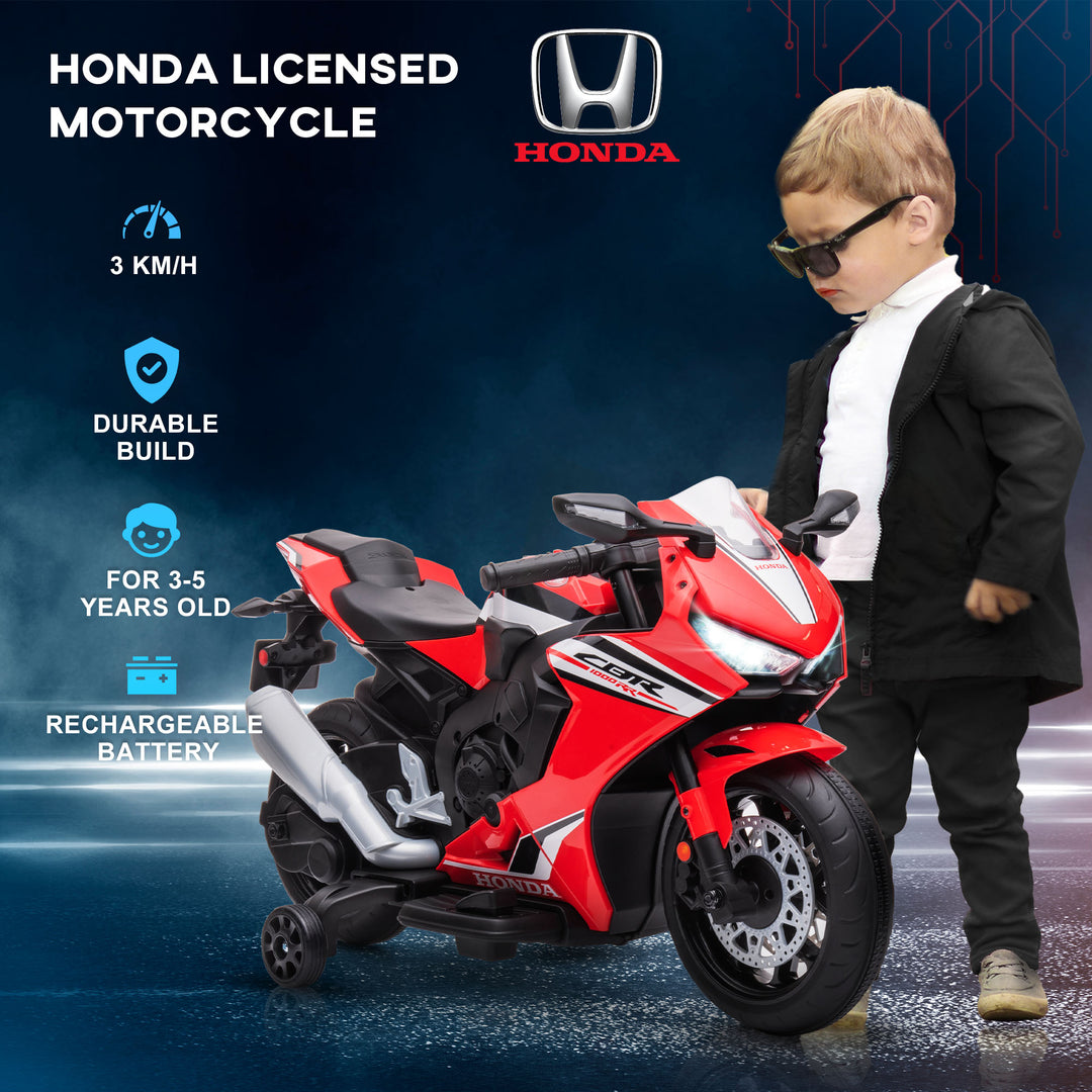 MCL 6V Honda Licensed Kids Motorcycle w/ Music, Training Wheels - Red