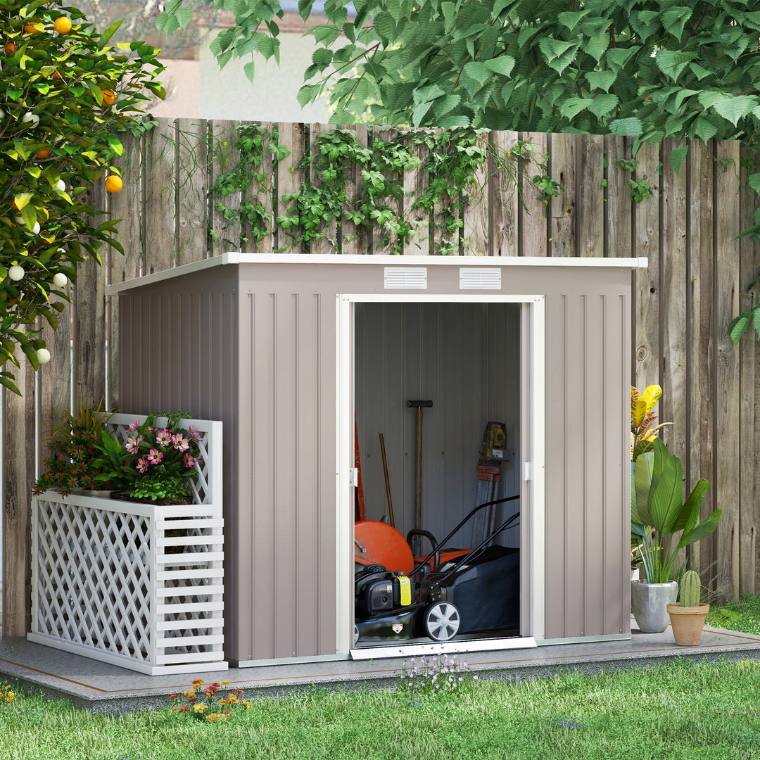 Outsunny Outdoor Garden Metal Equipment Tool Storage Shed w/ Foundation, Double Door, Vents and Sloped Roof, Grey