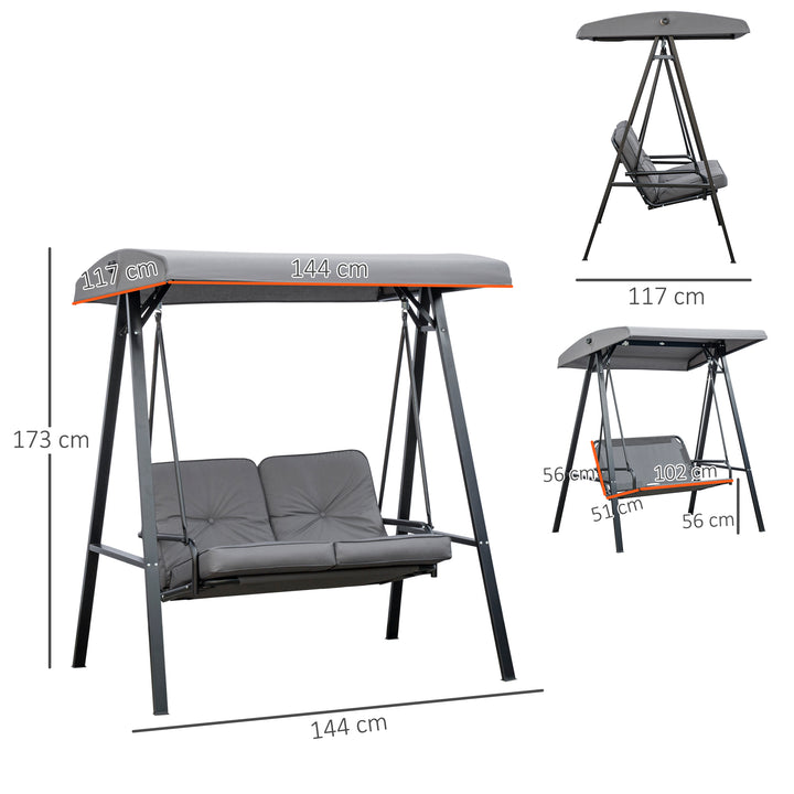 2 Seater Garden Swing Chair with Adjustable Tilting Canopy, Outdoor Hammock Bench with Steel Frame for Patio, Grey