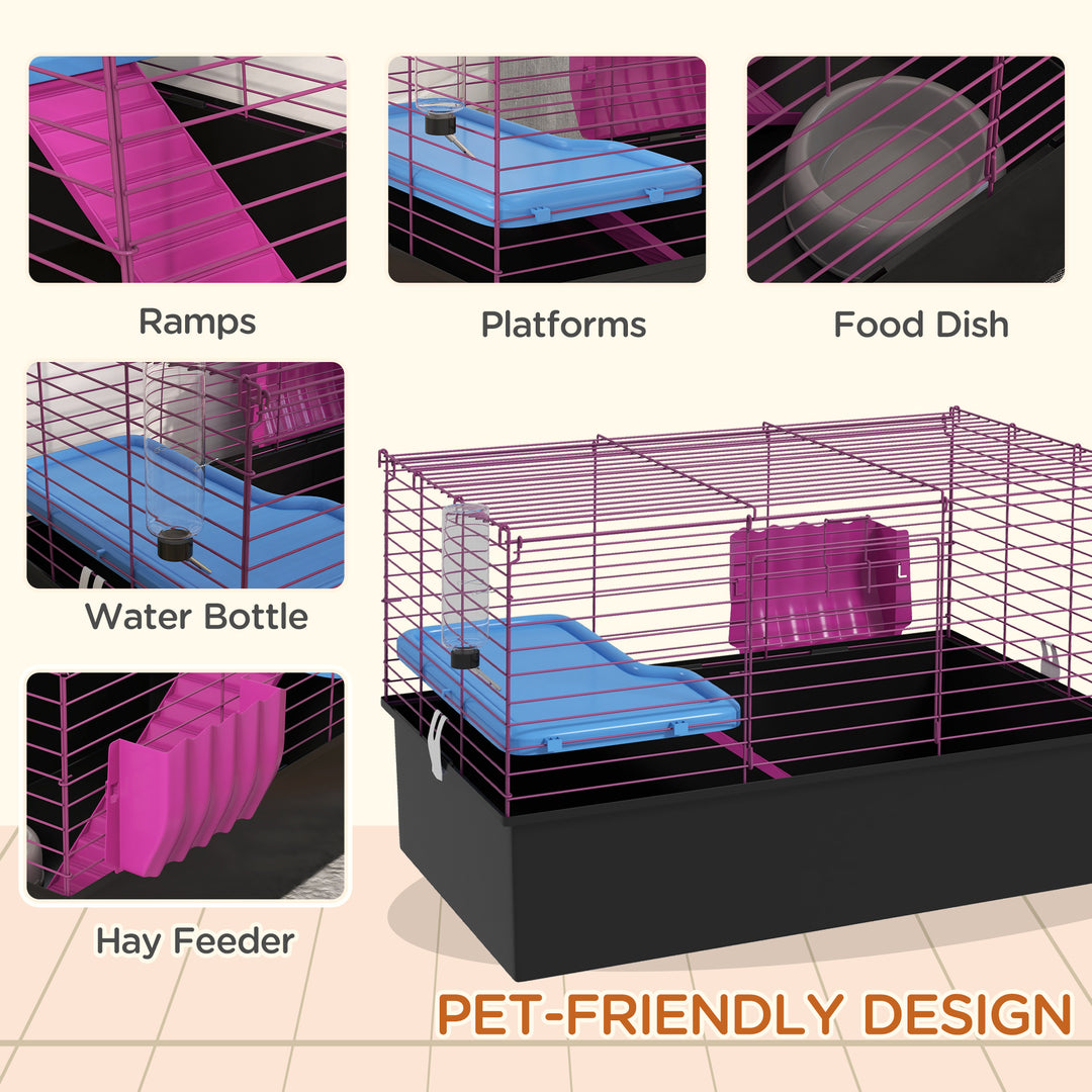 PawHut Chinchillas Small Rabbit Guinea Pig Small Animal Cage Pet Playhouse with Platform Ramp, 71 x 46 x 47 cm | Aosom UK