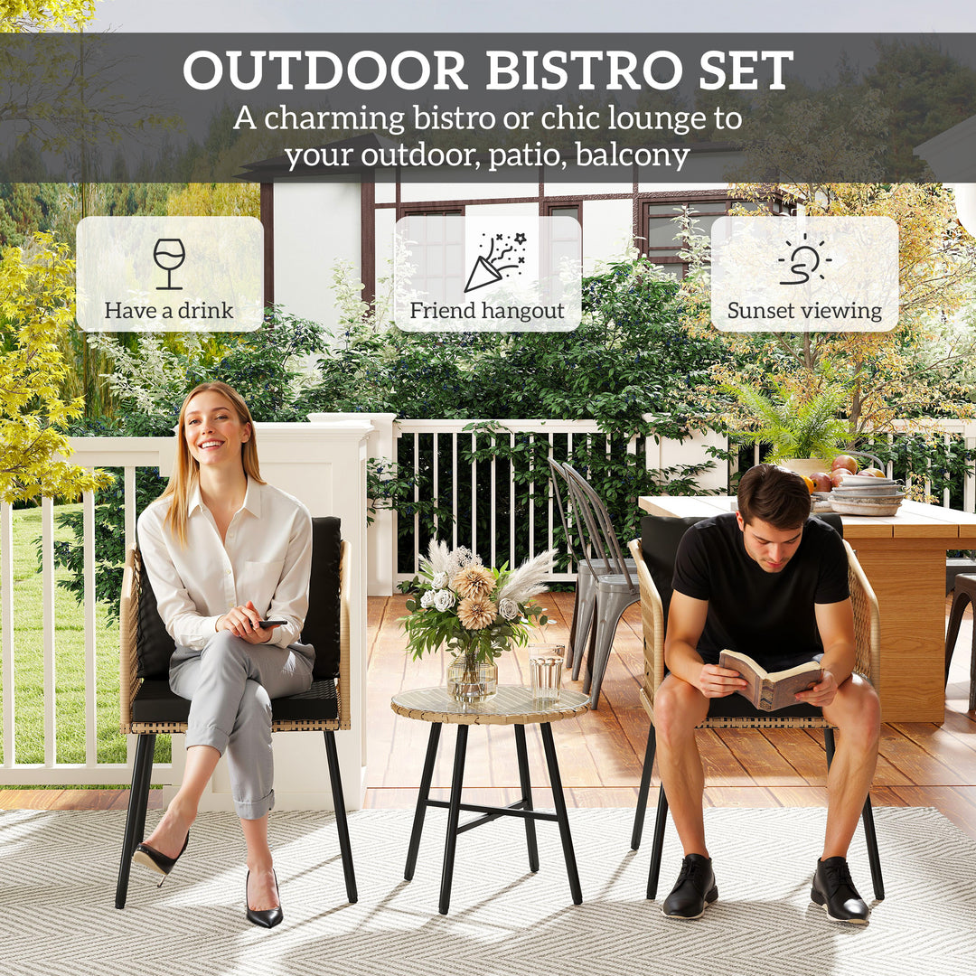 Three-Piece Cut-Out Rattan Chair and Table Set - Brown/Black