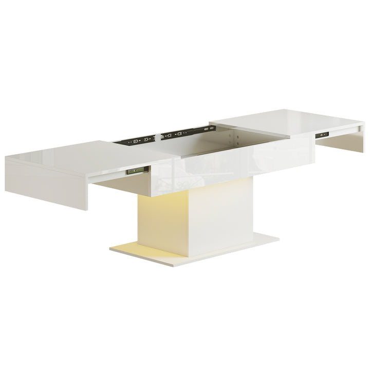Extendable Coffee Table with LED Lights and Storage - High Gloss