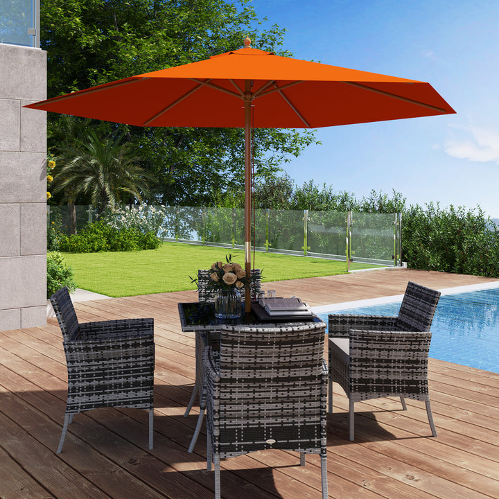 2.5m Wood Garden Parasol Sun Shade Patio Outdoor Wooden Umbrella Canopy, Table Market Umbrella with Vent, 38mm Pole, Rope Pulley Mechanism, Orange