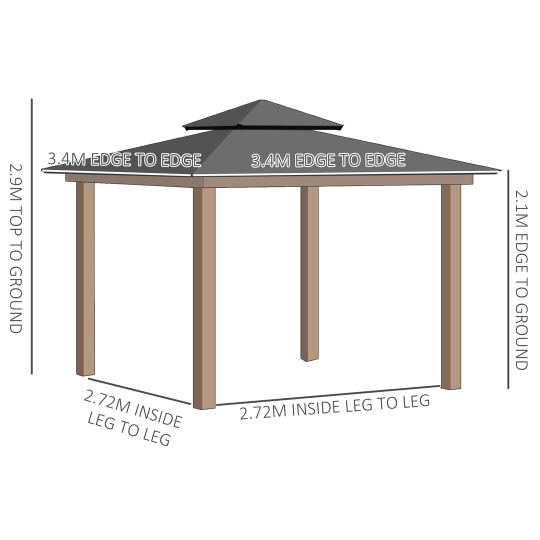3.5 x 3.5m Outdoor Hardtop Gazebo Canopy with Two-tier Metal Roof and Solid Wood Frame Outdoor Patio Shelter for Patio, Garden, Black