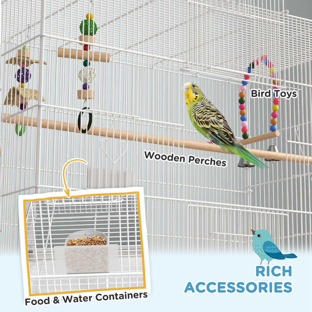 PawHut Bird Cage w/ Stand, Toys, Accessories, for Canaries, Finches, White