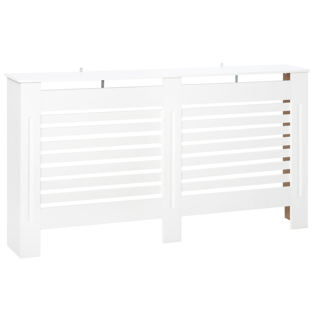 Radiator Cover, Modern MDF White Painted Cabinet with Horizontal Slats for Living Room, Bedroom, 172L x 19W x 81H cm
