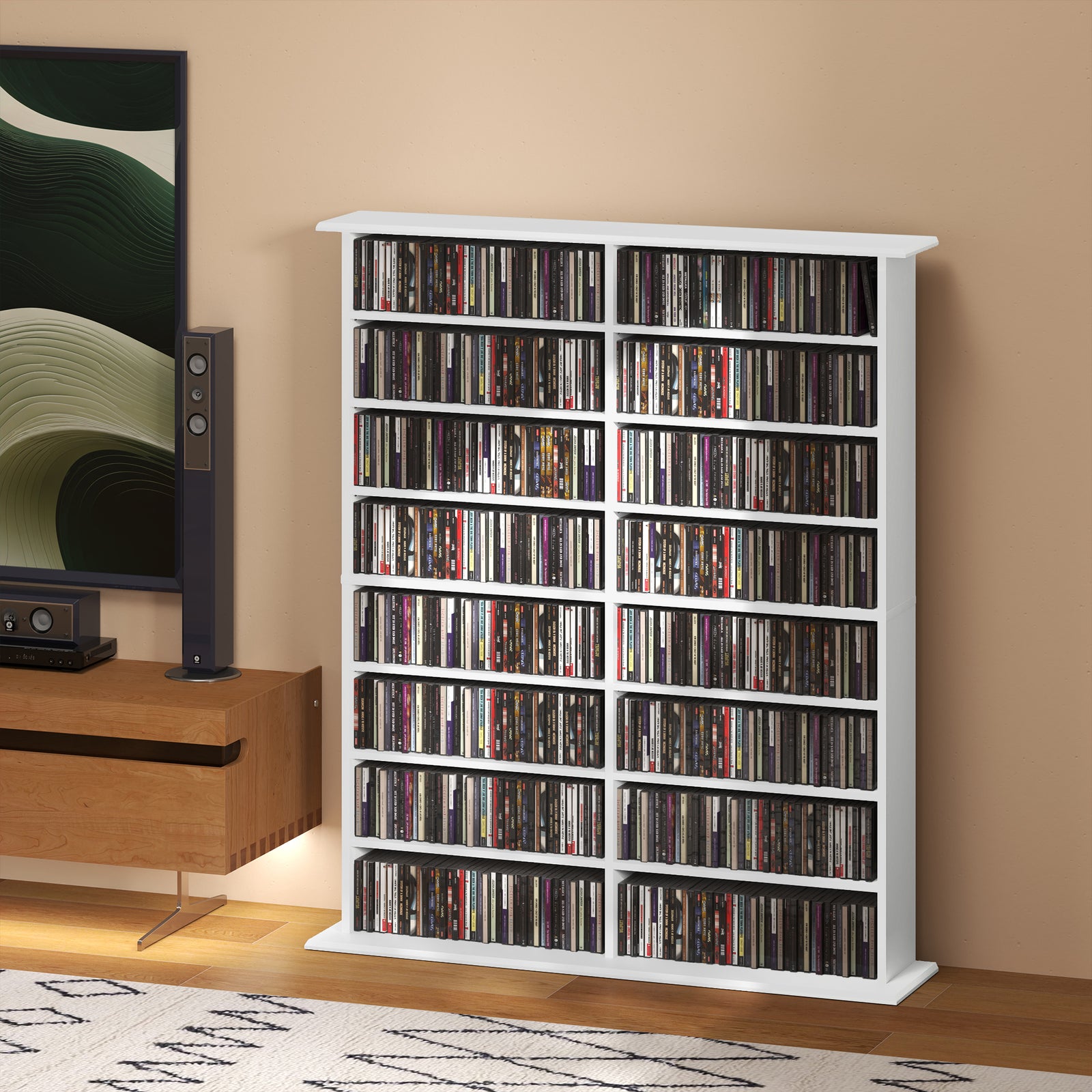 16-Compartment Media Shelf- White