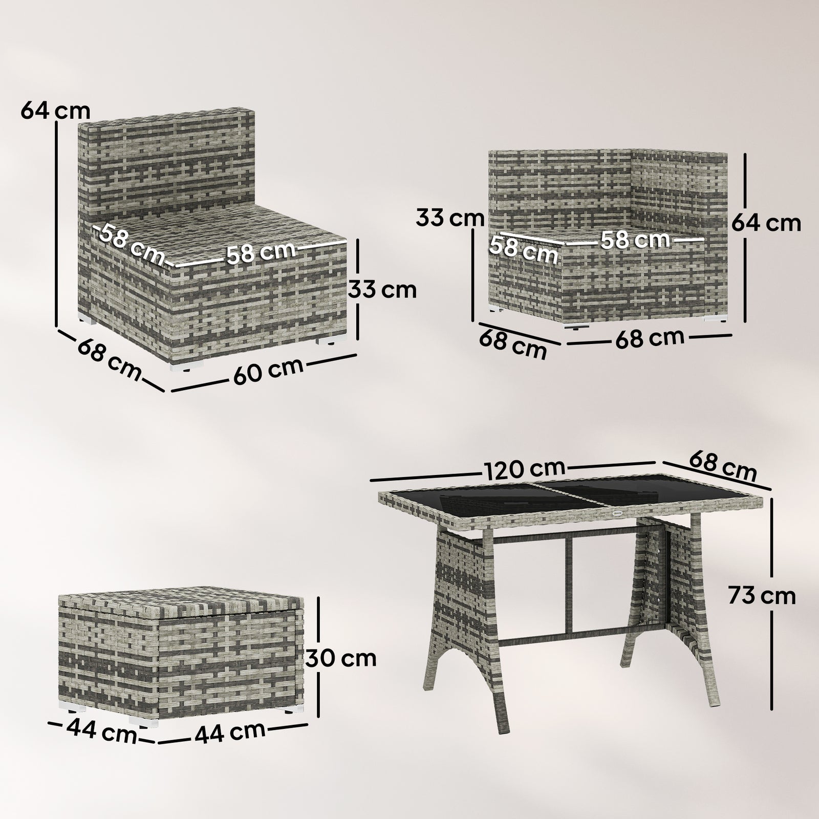 10 Piece Rattan Garden Furniture Set, 3 Corner Sofas with 3 Chairs, 3 
