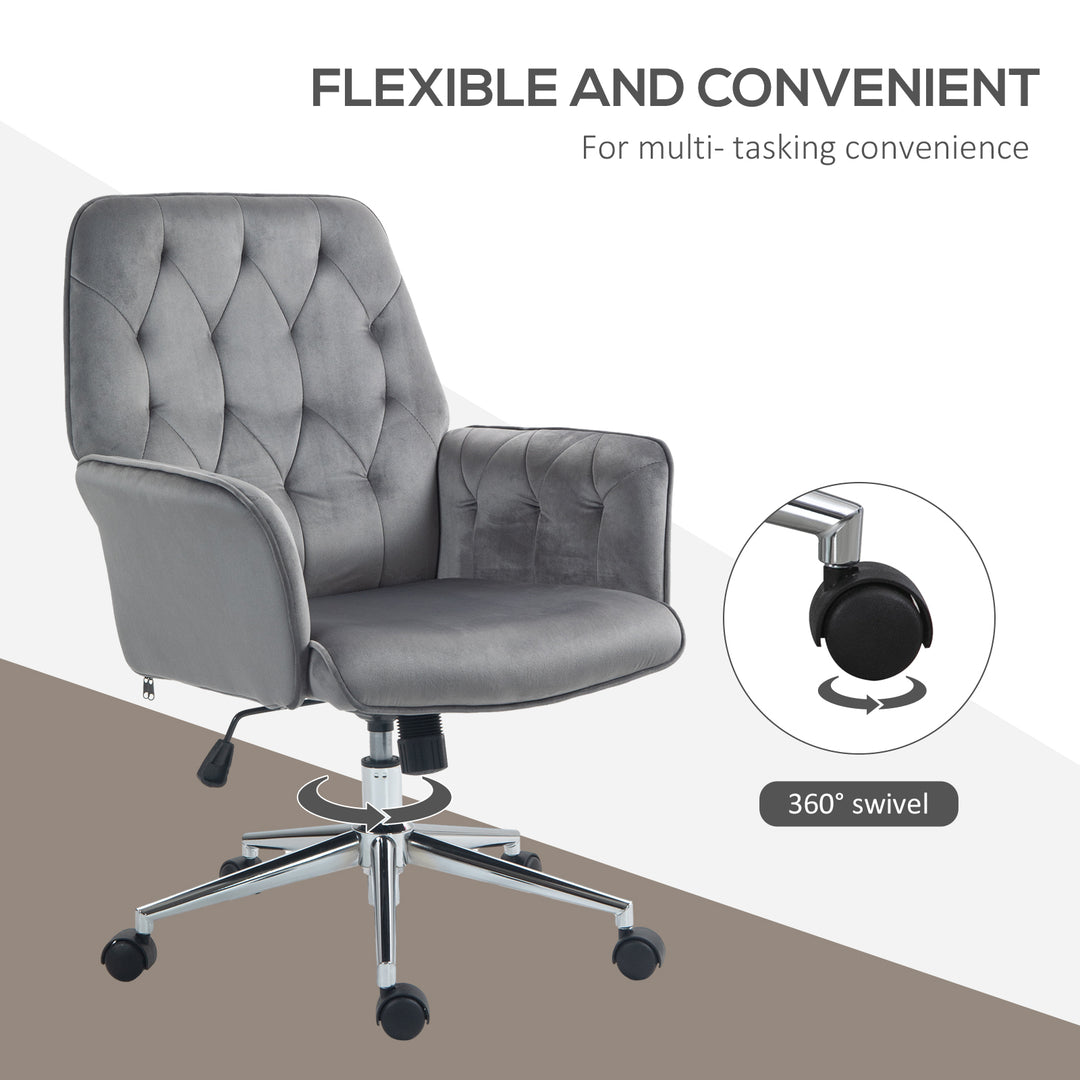 Linen Computer Chair with Armrest, Modern Swivel Chair with Adjustable Height, Dark Grey