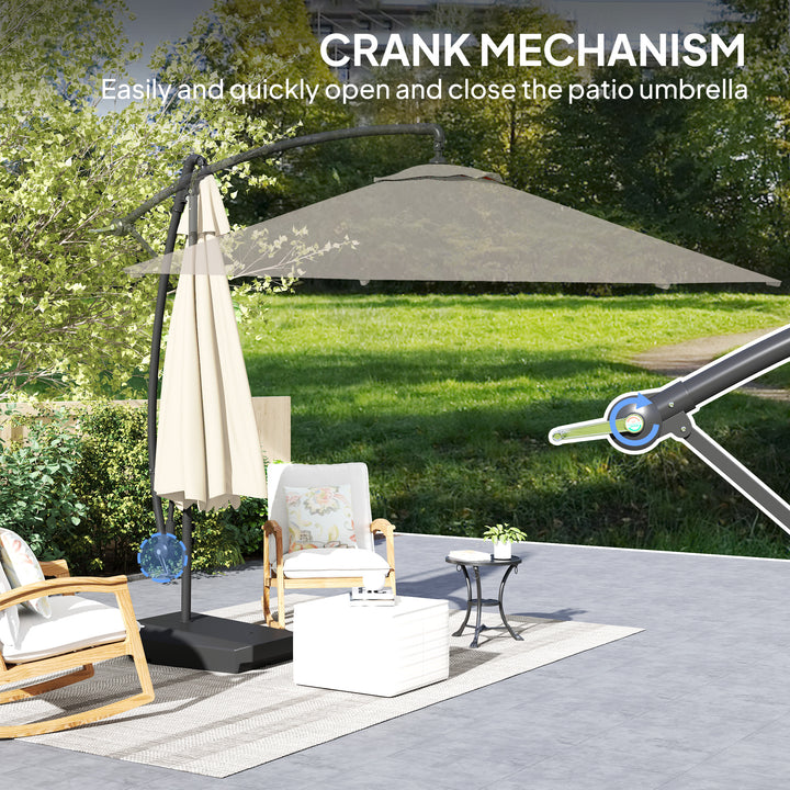3(m) Garden Cantilever Parasol with Fillable Base up to 90kg, Wind Protection Strap, Cover, Round Banana Hanging Umbrella with Crank Handle and Tilt, UPF50+ Patio Umbrella, Cream