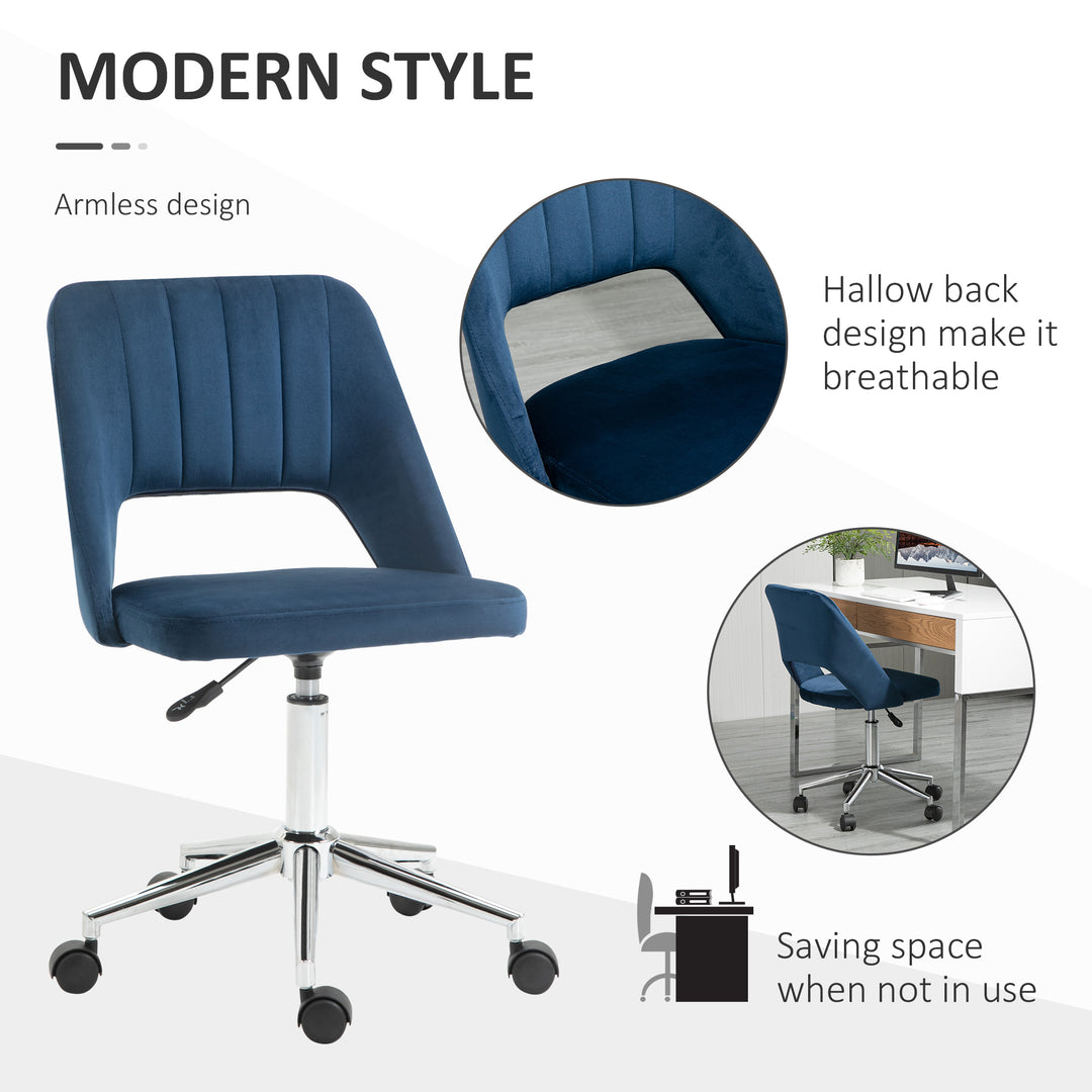 Armless Velvet-Feel Office Chair - Dark Blue