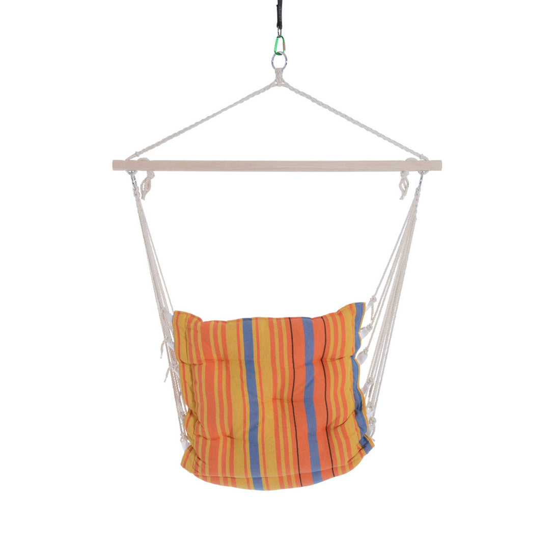 Outdoor Hanging Rope Chair with Soft Padded Seat & Backrest, Garden Hammock Chair with Wooden Support Bar Cotton Cloth, Portable Garden Chair for Patio & Tree, Orange