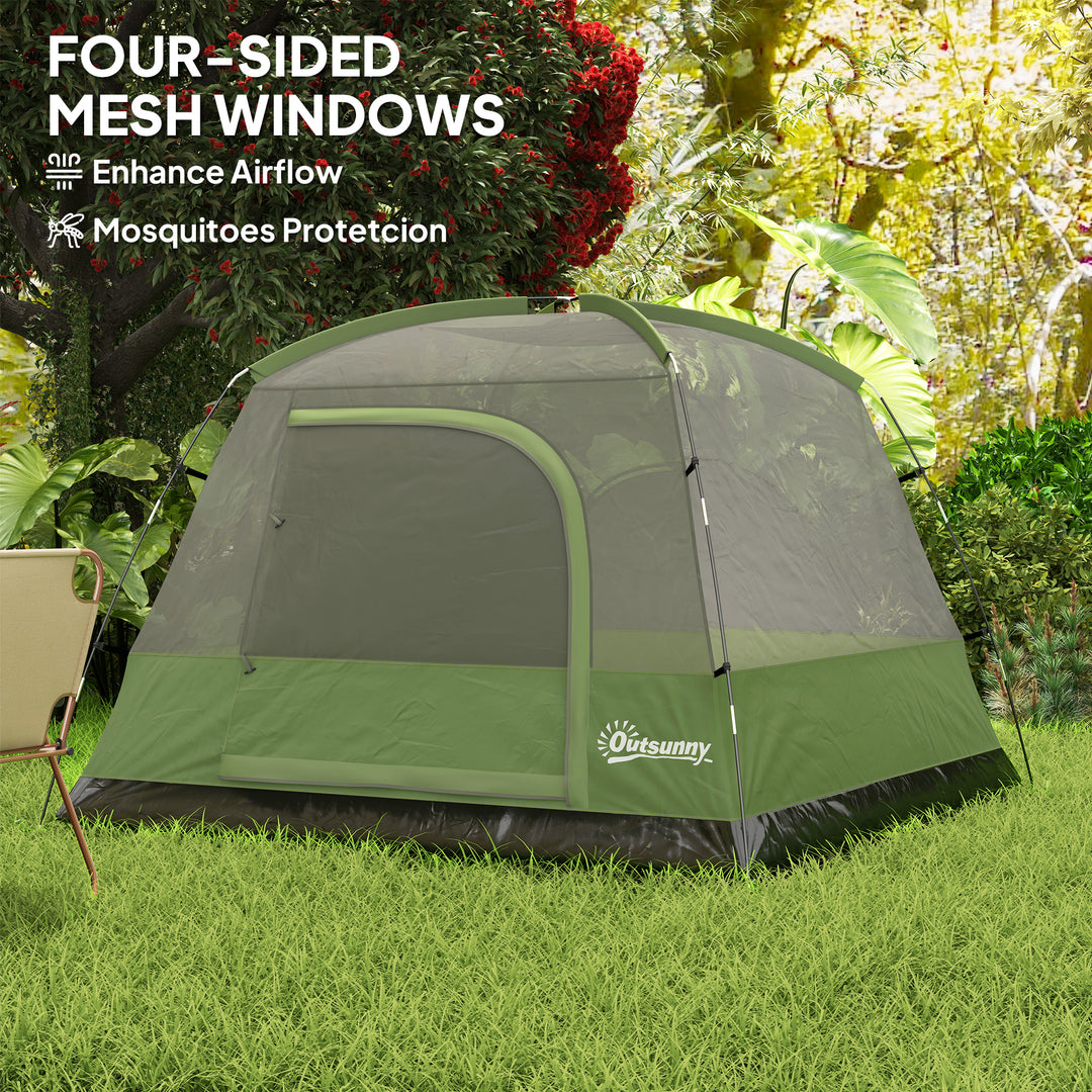3-4 Person Camping Tent, Easy Set Up Waterproof Dome Tent with Sewn-in Groundsheet, Mesh Windows, Pocket and Hook for Camping, Hiking, Backpacking, Olive Green and Grey