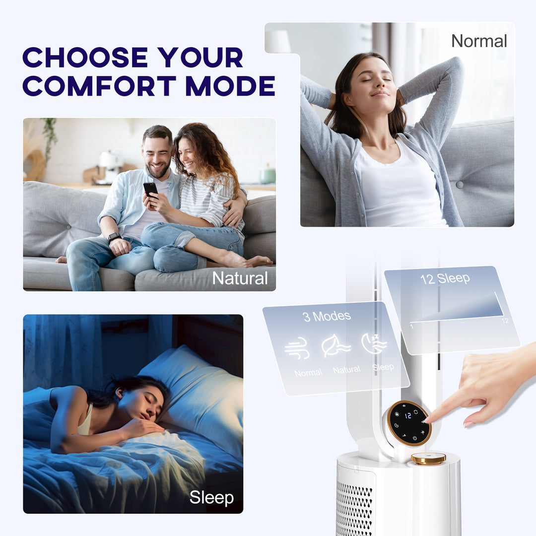 Multi-Mode Bladeless Tower Fan and Humidifier - White