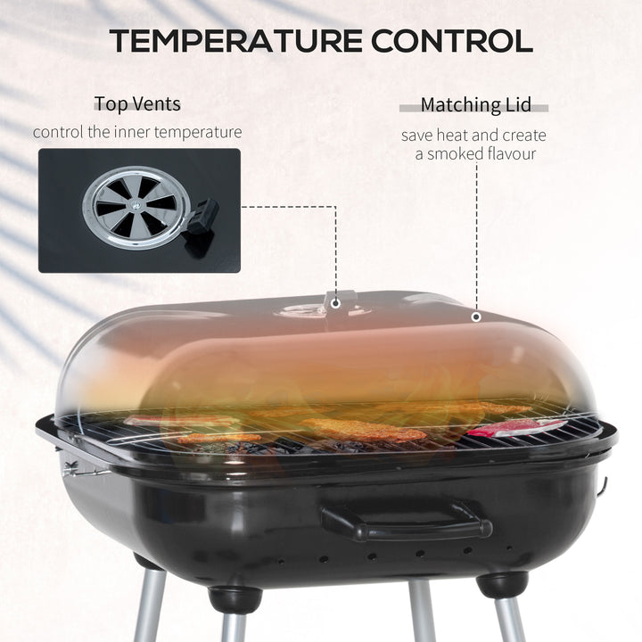 Portable BBQ Charcoal Grill with 2 Wheels and Cooking Utensils, Smoker Grill with Lid for Outdoor Barbecues, Camping, Picnic, Courtyard