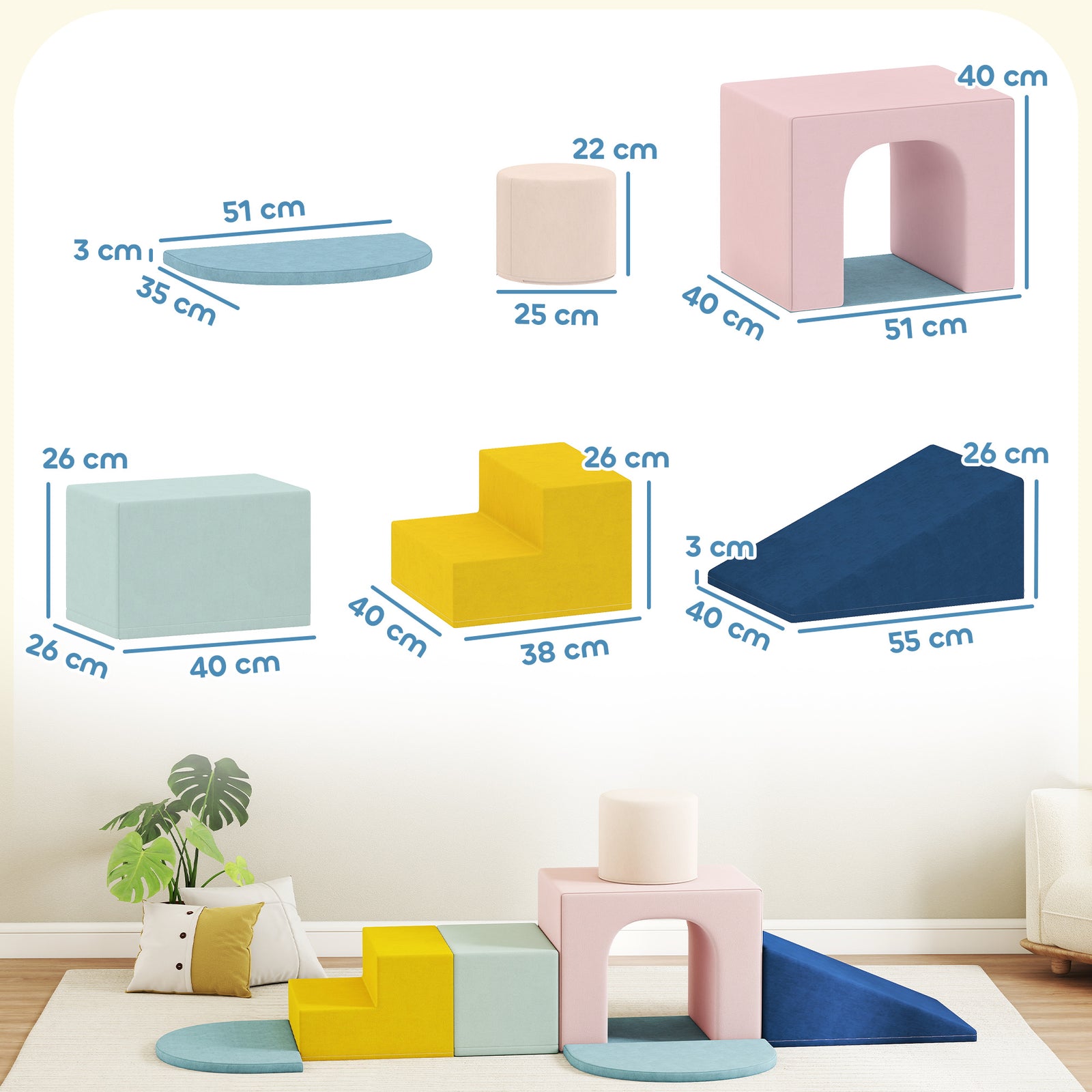 8-Piece Foam Play Blocks for Kids, Soft Motor Skill Blocks with Washab
