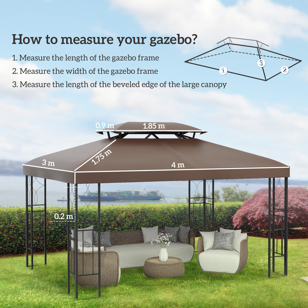 3x4m Gazebo Replacement Roof Canopy 2 Tier Top UV Cover Garden Patio Outdoor Sun Awning Shelters, Brown (TOP COVER ONLY)