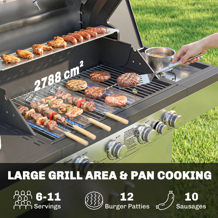 4+1 Burner Gas BBQ Grill, Portable Gas Barbecue Grill with Side Burner