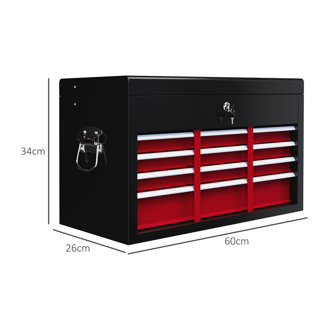 HOMCOM 6 Drawer Tool Chest, Lockable Metal Tool Box with Top Case, Ball Bearing Runners, Portable Toolbox, 600mm x 260mm x 340mm, Red | Aosom UK