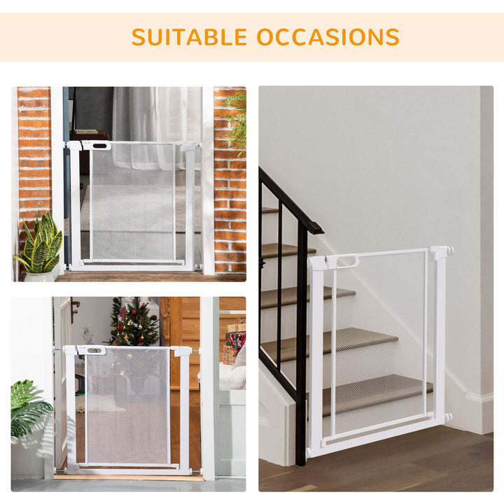 PawHut Pressure Fit Safety Gate for Doors and Stairs, Dog Gate with Auto Close, Pet Barrier for Hallways, with Double Locking Openings 75