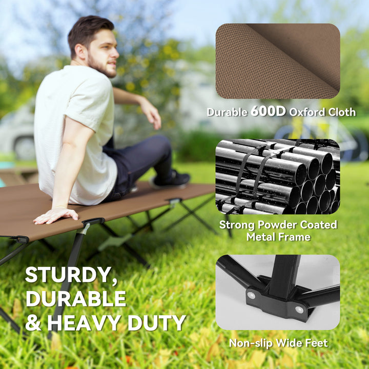 Double Camping Cot Bed, with Bag - Khaki
