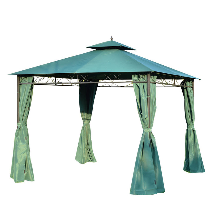 MCL 3(m) x 3(m) Metal Garden Gazebo Marquee Party Tent Patio Canopy Pavilion + Sidewalls - Green