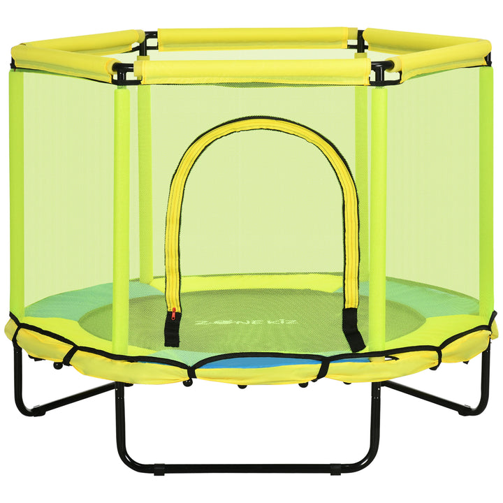 ZONEKIZ 140 cm Kids Trampoline, Hexagon Indoor Bouncer Jumper with Security Enclosure Net, Bungee Gym for Children 1-6 Years Old, Yellow