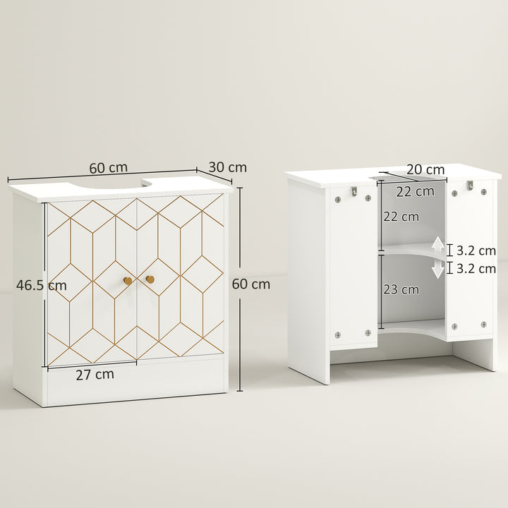 Under Sink Bathroom Cabinet, Under Sink Cabinet with Adjustable Shelf and Open Compartment for Basin with or without Pedestal, 60 x 30 x 60cm, White