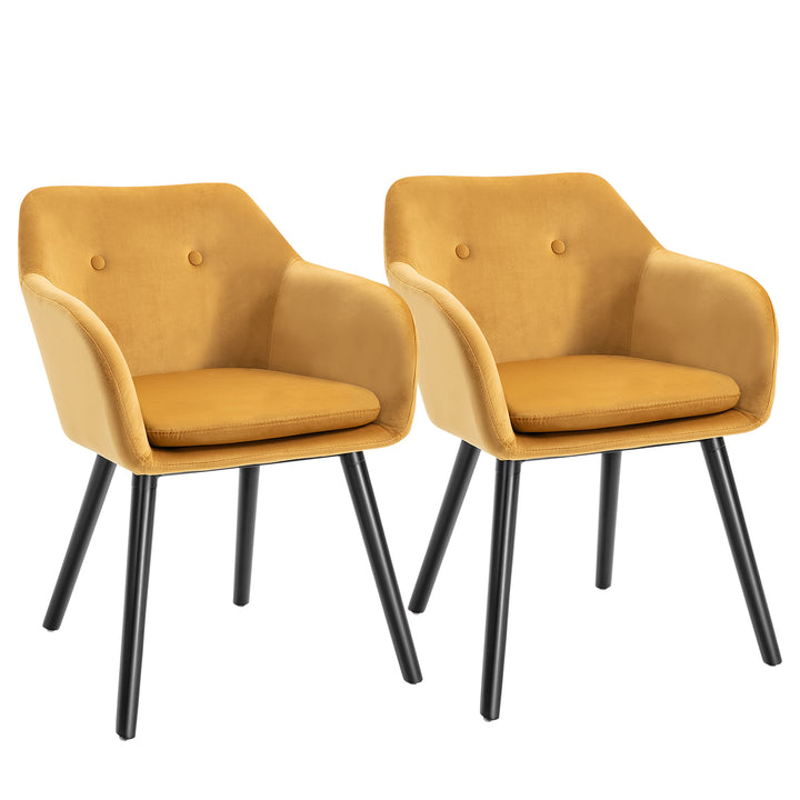 Dining Chairs Set of 2 Modern Upholstered Fabric Velvet-Touch Leisure Chairs with Backrest and Armrests, Lounge Reception Chairs for Home Office Kitchen Counter, Yellow