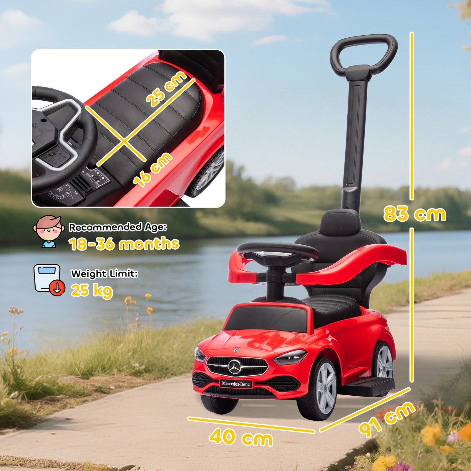 2 in 1 Baby Ride on Push Car Mercedes-Benz C-Class Licensed Walker Foo