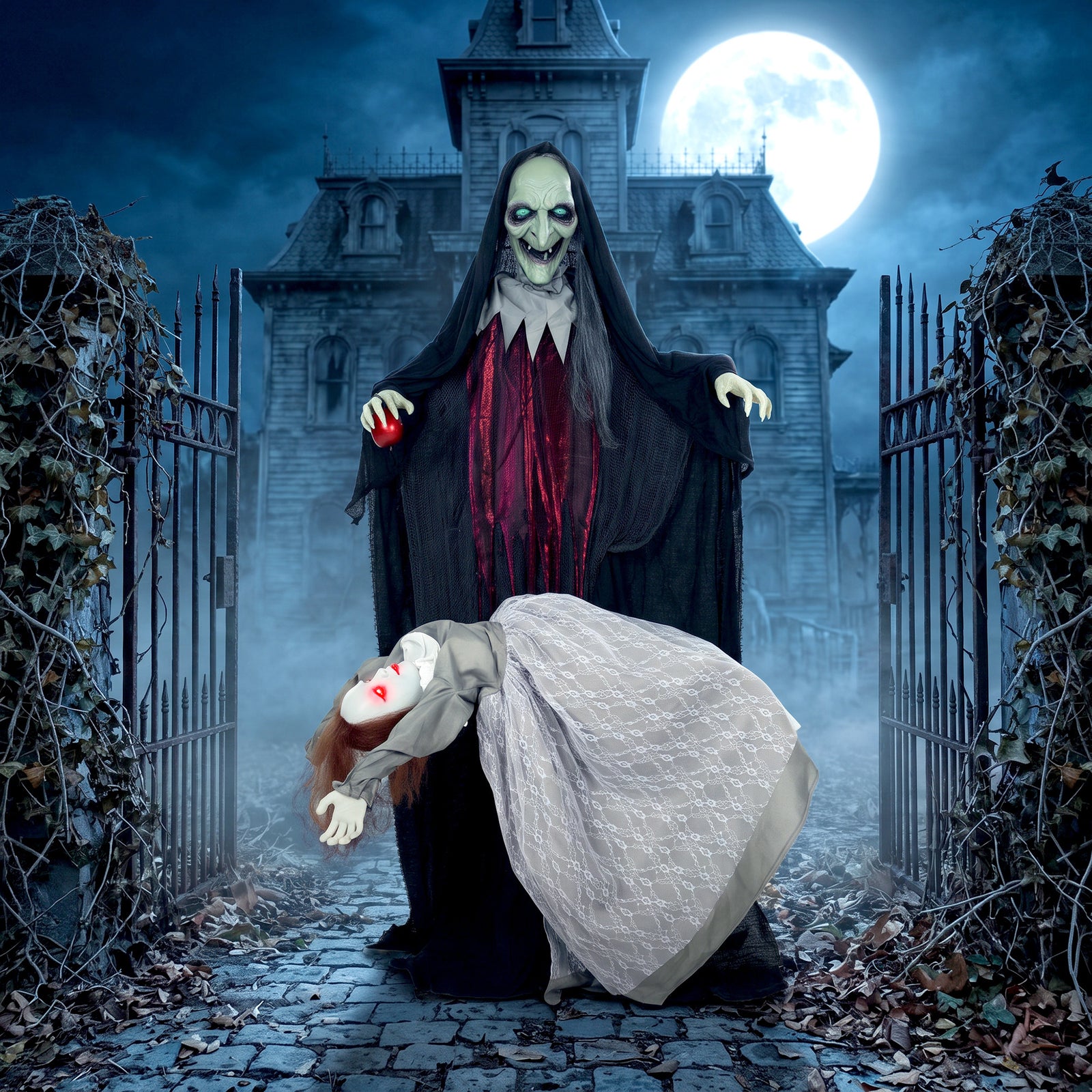 Halloween Animated Standing Witch with Floating Ghost Decoration with 