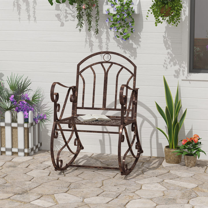 MCL Metal Single Chair 1 Seater Garden Outdoor Rocking Chair Vintage Style Bronze