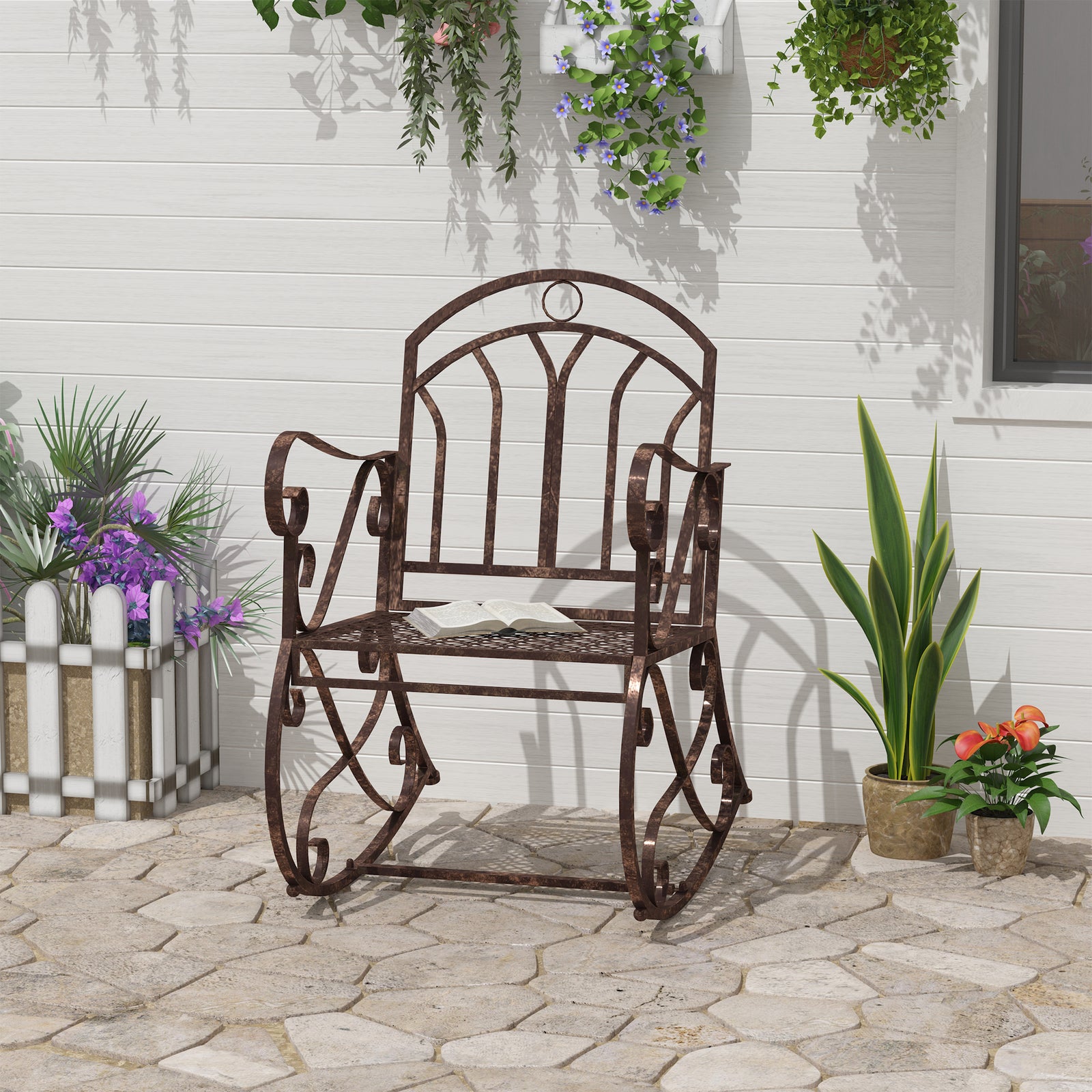 Metal Single Chair 1 Seater Garden Outdoor Rocking Chair Vintage Style Bronze