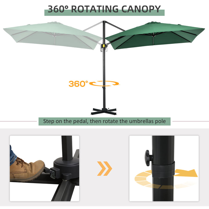 Square Umbrella Parasol W/360° Rotation, 245Lx245Wx248H cm-Green