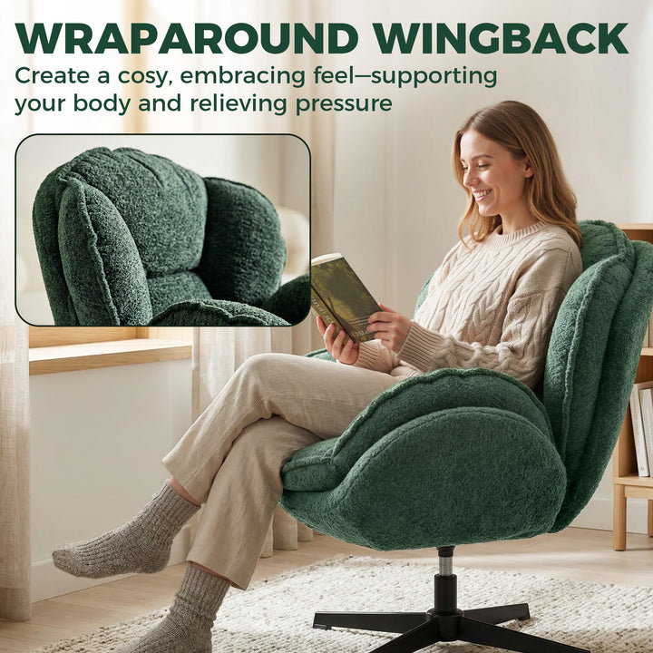 Modern Wingback Accent Chair, Velvet Armchair with Four-Star Base, S-S