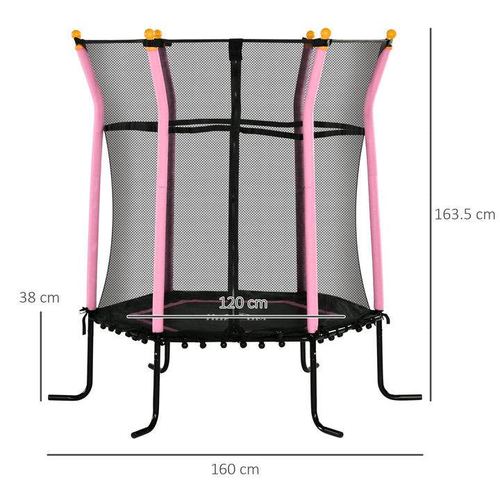 HOMCOM 5.2FT / 63 Inch Kids Trampoline With Enclosure Net Mini Indoor Outdoor Trampolines for Child Toddler Age 3 - 10 Years Pink | Aosom UK