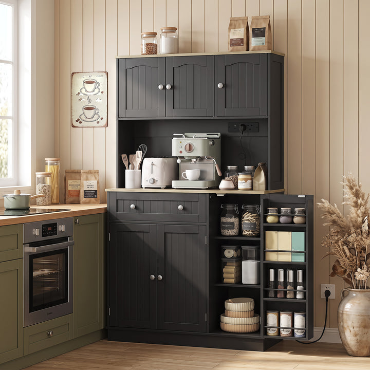 173 cm Tall Kitchen Cupboard with Charging Station, Pantry Storage Cab