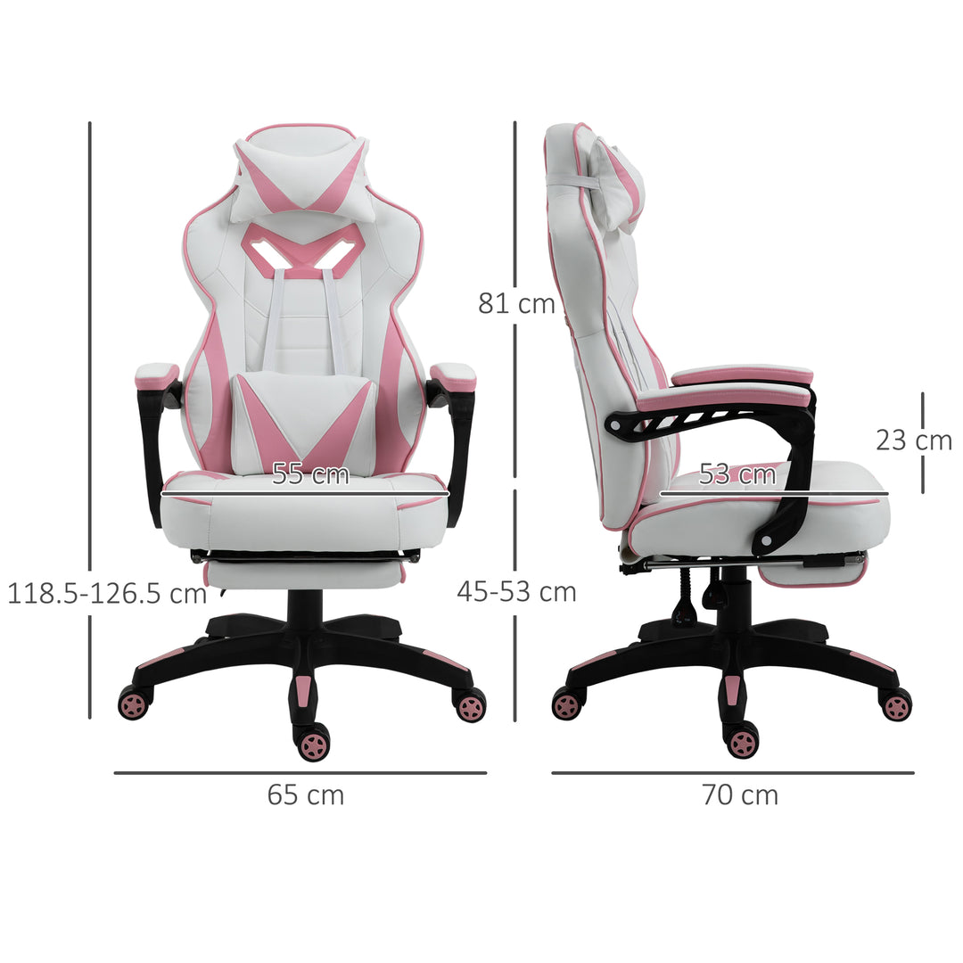 Computer Gaming Chair, Racing Desk Chair with Lumbar Support and Footrest, PU Leather Gamer Chair with Headrest and Swivel Wheels for Home, Pink